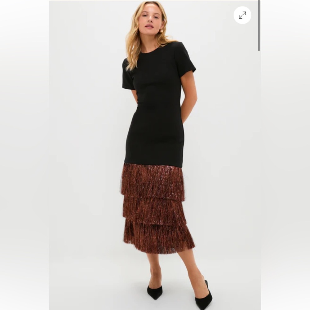 HYACINTH HOUSE
Black & Bronze Metallic Fringe Francie Short Sleeve  Dress